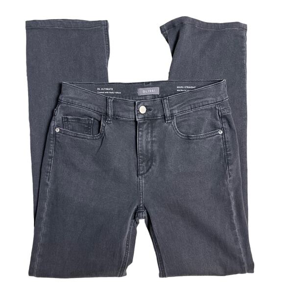DL1961 Mara Straight Mid-Rise Instasculpt Dark Eclipse Split Hem Jeans Size 27 - Picture 9 of 10